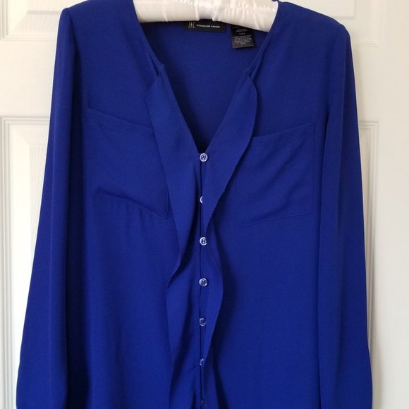 Royal Blue Button Up Blouse - Picture 4 of 7